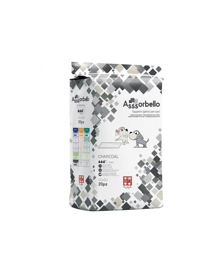 Ferribiella Tappetini Igienici Assorbello Charcoal al Carbone  Assorbente 60x60 cm 20 Pezzi