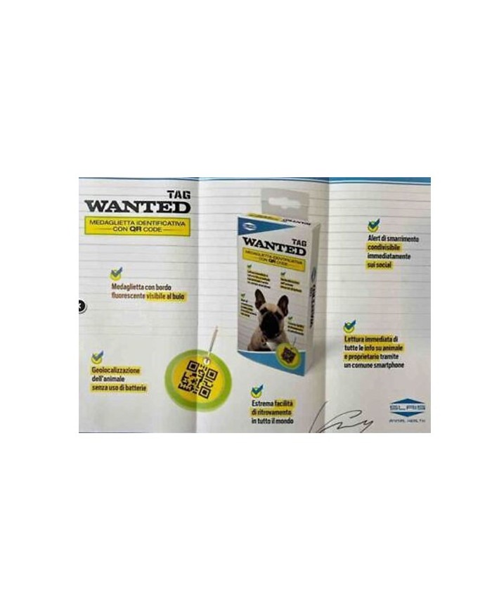 Slais Wanted Tag Medaglietta Per L' identificazione Dell' Animale Con QR Code