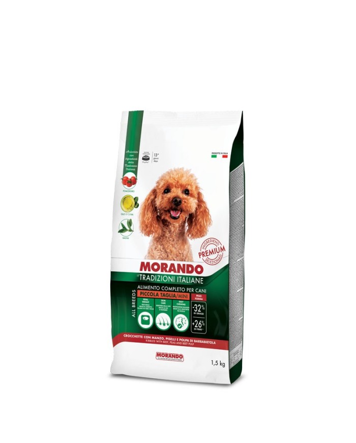 Morando Cane Secco Taglia Mini Tradizione Italiana Crocchette Manzo, Piselli 1,5Kg